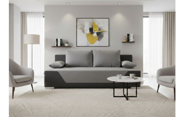 Sofa Mia soro 93 szara na sprężynach z funkcją spania i pojemnikiem